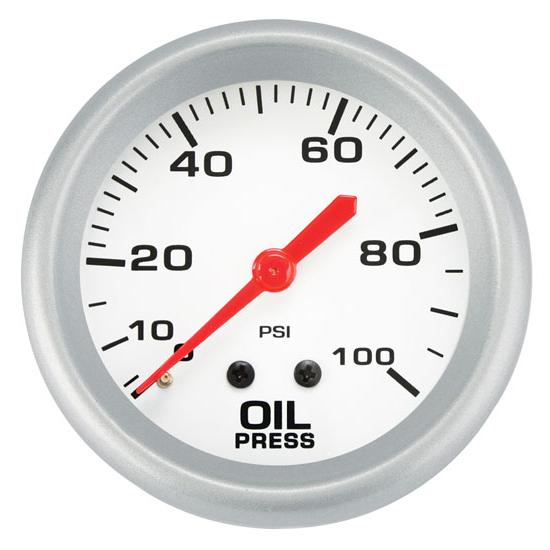 Speedway Motors 25/8" Inch Mechanical White Face Oil Pressure Gauge, 0