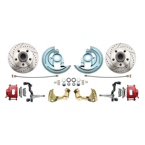 64-74 GM A/F/X Body 11 In Disc Brake Kit, Drill/Slot Rtr, Red Caliper 64-74 GM A/F/X Body 11 In Disc Brake Kit, Drill/Slot Rtr, Red Caliper