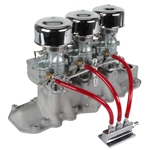 Three Plain 9 Super 7® Carbs on Offenhauser 1072 Intake Kit, 1932-41 Ford V8