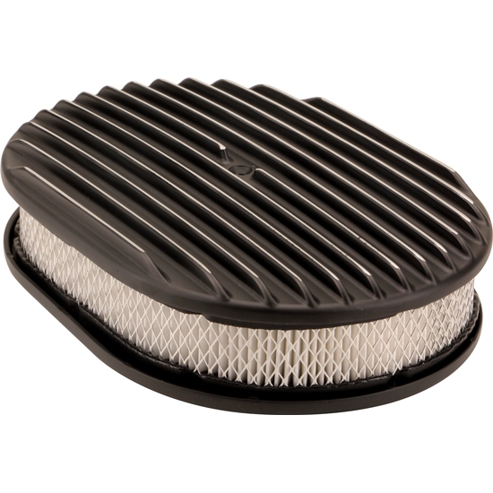 12 Inch Fully Finned Oval Air Cleaner Set w/ Paper Filter, Black