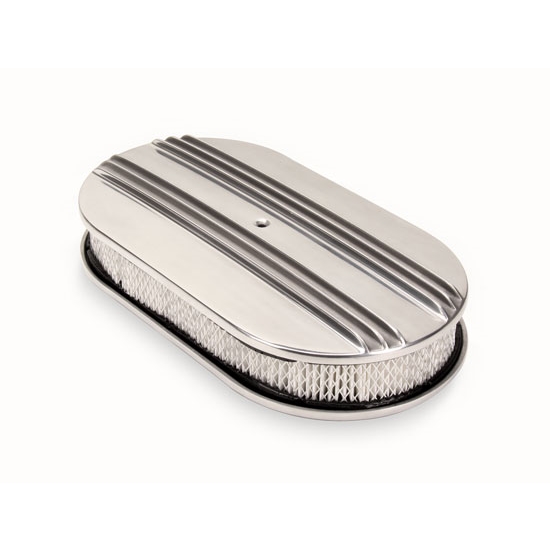 15 Inch Polished Aluminum Double Finned Oval Air Cleaner 15 Inch Polished Aluminum Double Finned Oval Air Cleaner