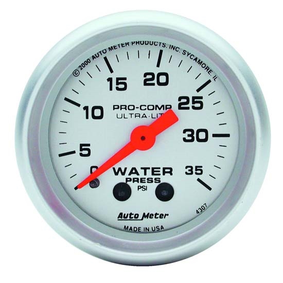 Auto Meter 4307 Ultra-Lite Mech Water Pressure Gauge, 35 PSI, 2-1/16 Auto Meter 4307 Ultra-Lite Mech Water Pressure Gauge, 35 PSI, 2-1/16