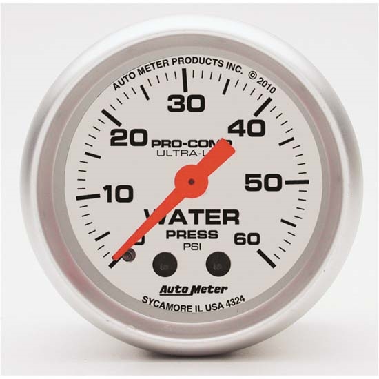 Auto Meter 4324 Ultra-Lite Mech Water Pressure Gauge, 60 PSI, 2-1/16 Auto Meter 4324 Ultra-Lite Mech Water Pressure Gauge, 60 PSI, 2-1/16