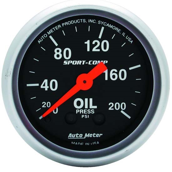 Auto Meter 3322 Sport-Comp Mechanical Oil Pressure Gauge, 200 PSI Auto Meter 3322 Sport-Comp Mechanical Oil Pressure Gauge, 200 PSI