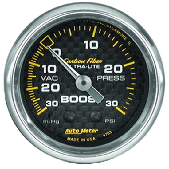 Auto Meter 4703 Carbon Fiber Mechanical Boost/Vacuum Gauge, 2-1/16 In. Auto Meter 4703 Carbon Fiber Mechanical Boost/Vacuum Gauge, 2-1/16 In.
