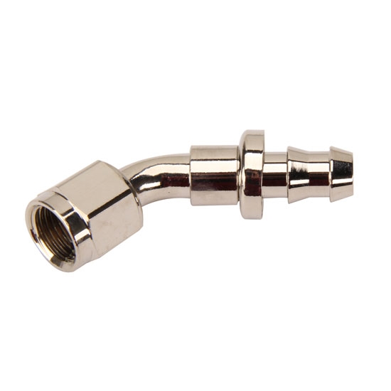 45 Degree Socketless Push-On Hose End, Nickel, -12 AN 45 Degree Socketless Push-On Hose End, Nickel, -12 AN