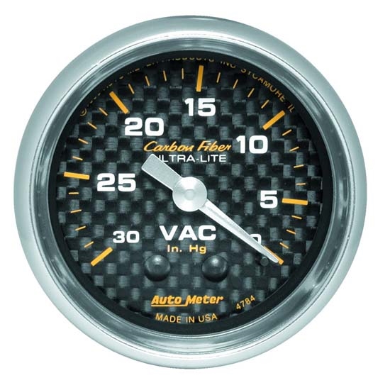 Auto Meter 4784 Carbon Fiber Mechanical Vacuum Gauge, 2-1/16 Inch Auto Meter 4784 Carbon Fiber Mechanical Vacuum Gauge, 2-1/16 Inch