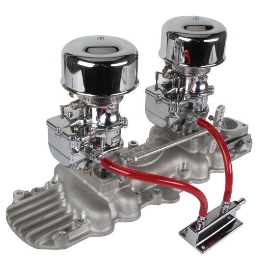 Chrome 9 Super 7 Carbs on Eddie Meyer Intake Manifold Kit, 1932-48 Ford V8 Chrome 9 Super 7 Carbs on Eddie Meyer Intake Manifold Kit, 1932-48 Ford V8
