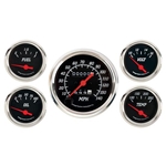 Omega Kustom 931053 Black 5-Gauge Set, Mechanical Speedometer, 3-3/8