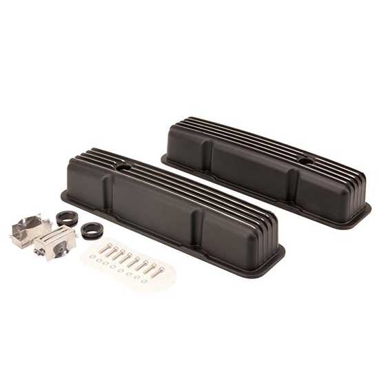 1960-86 SBC 283-305-327-350-400 Tall Finned Valve Covers, Black 1960-86 SBC 283-305-327-350-400 Tall Finned Valve Covers, Black