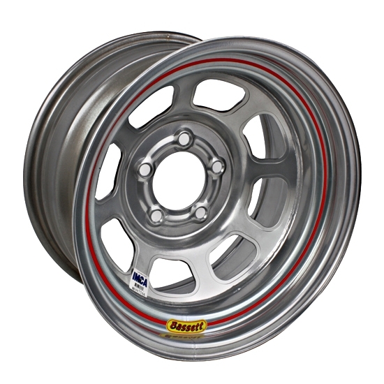 Bassett 58DJ3IS 15X8 D-Hole 5 on 5.5 3 In Backspace IMCA Silver Wheel Bassett 58DJ3IS 15X8 D-Hole 5 on 5.5 3 In Backspace IMCA Silver Wheel