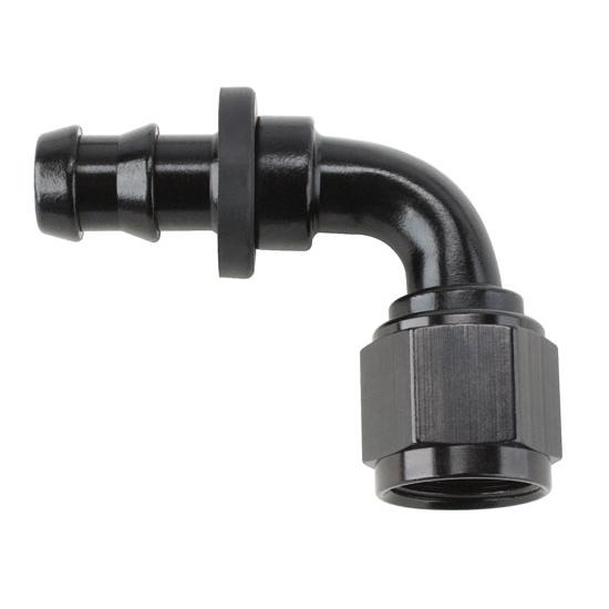 Black 90 Degree Socketless Push-On Hose End, -12 AN Black 90 Degree Socketless Push-On Hose End, -12 AN
