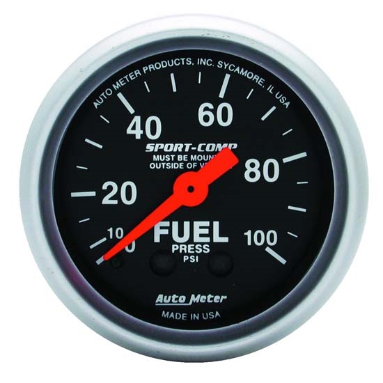 Auto Meter 3312 Sport-Comp Mech Fuel Pressure Gauge, 100 PSI, 2-1/16 Auto Meter 3312 Sport-Comp Mech Fuel Pressure Gauge, 100 PSI, 2-1/16