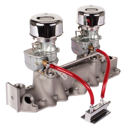 Two Plain 9 Super 7® Carbs, Offenhauser 1076 Super Intake Kit, 1949-53 Ford V8