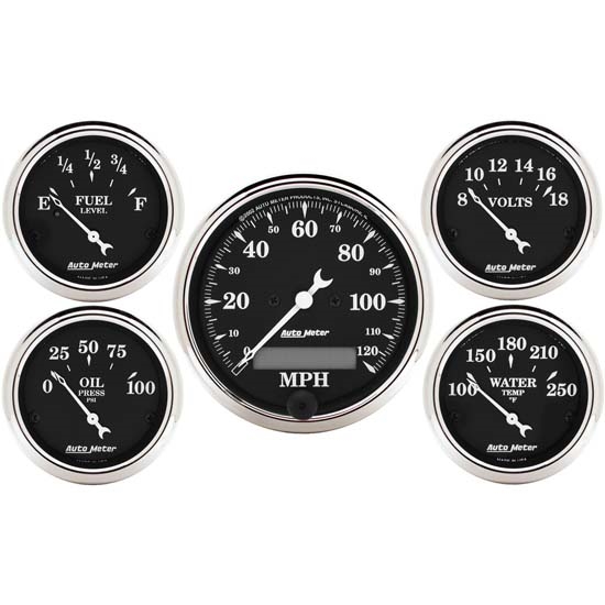 Auto Meter 1709 Old Tyme Black 5 Piece Gauge Set, Electric Speedometer Auto Meter 1709 Old Tyme Black 5 Piece Gauge Set, Electric Speedometer