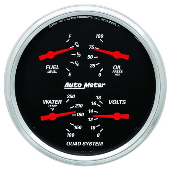 Auto Meter 1419 Designer Black Air-Core Quad Gauge, 5 Inch Auto Meter 1419 Designer Black Air-Core Quad Gauge, 5 Inch