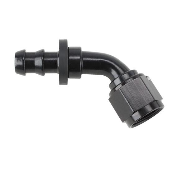 Black 45 Degree Socketless Push-On Hose End, -8 AN Black 45 Degree Socketless Push-On Hose End, -8 AN
