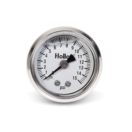 Holley 26504 Mechanical Fuel Pressure Gauge, 0 15 PSI Liquid Filled