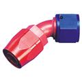 Full Flow Hose End Coupler Fitting, 45 Degree Angle, Red/Blue, -4 AN