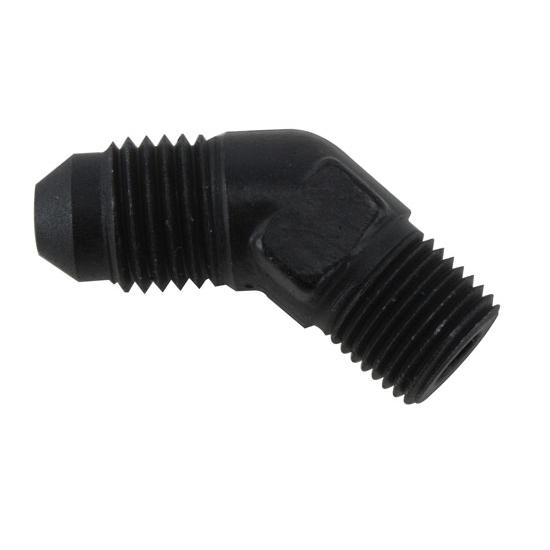 Black 45 Degree -4 AN Flare to 1/8 Inch NPT Pipe Adapter Fitting Black 45 Degree -4 AN Flare to 1/8 Inch NPT Pipe Adapter Fitting