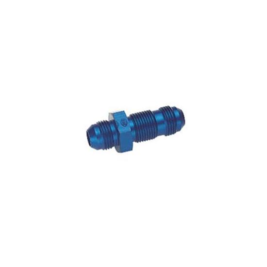 Straight Aluminum Bulkhead Flare Fitting, Blue, -3 AN Straight Aluminum Bulkhead Flare Fitting, Blue, -3 AN