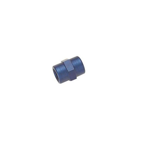 Aluminum Female Pipe Coupler Fitting, 3/8 Inch NPT, Blue Anodized Aluminum Female Pipe Coupler Fitting, 3/8 Inch NPT, Blue Anodized