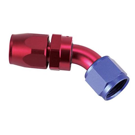 Speedway Full Flow Swivel Hose End Fitting, 45 Degree, Red/Blue, -12 AN