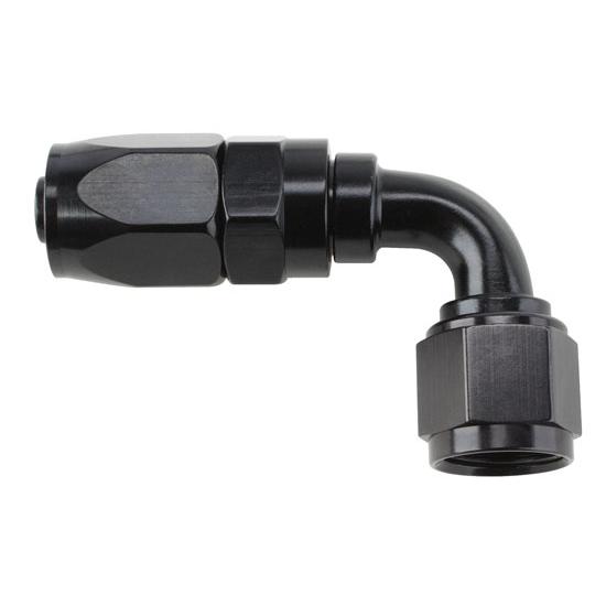 Speedway Full Flow Swivel Hose End Fitting, 90 Degree, Black Anodized, -6 AN Speedway Full Flow Swivel Hose End Fitting, 90 Degree, Black Anodized, -6 AN