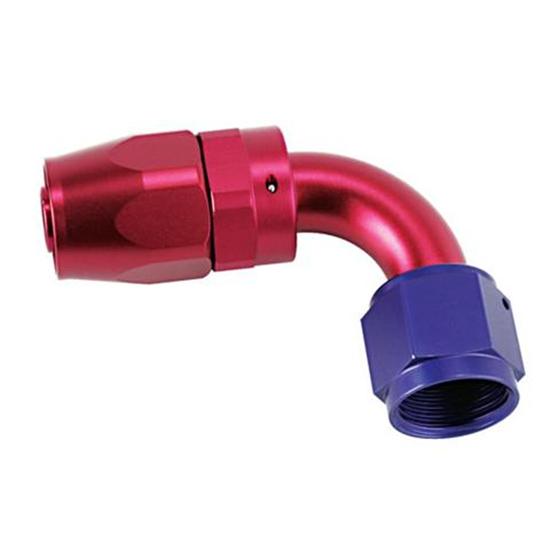 Speedway Full Flow Swivel Hose End Fitting, 90 Degree, Red/Blue, -10 AN