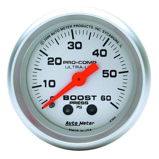 Auto Meter 4305 Ultra-Lite Mechanical Boost Gauge, 60 PSI, 2-1/16 Inch Auto Meter 4305 Ultra-Lite Mechanical Boost Gauge, 60 PSI, 2-1/16 Inch