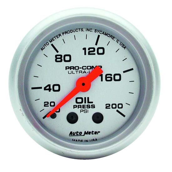 Auto Meter 4322 Ultra-Lite Mech Oil Pressure Gauge, 200 PSI, 2-1/16 Auto Meter 4322 Ultra-Lite Mech Oil Pressure Gauge, 200 PSI, 2-1/16