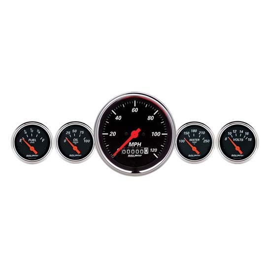 Auto Meter 1440 Designer Black 5 Piece Electric Gauge Kit Auto Meter 1440 Designer Black 5 Piece Electric Gauge Kit