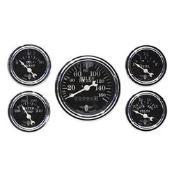 Stewart Warner 82227 Five Gauge Set, Electric/Mechanical, Black