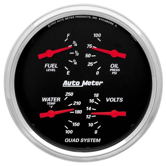 Auto Meter 1410 Designer Black Air-Core Quad Gauge, 5 Inch Auto Meter 1410 Designer Black Air-Core Quad Gauge, 5 Inch