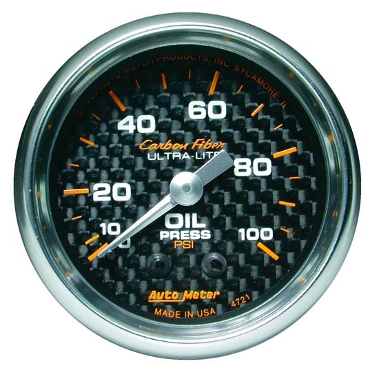 Auto Meter 4721 Carbon Fiber Mechanical Oil Pressure Gauge, 2-1/16 In. Auto Meter 4721 Carbon Fiber Mechanical Oil Pressure Gauge, 2-1/16 In.