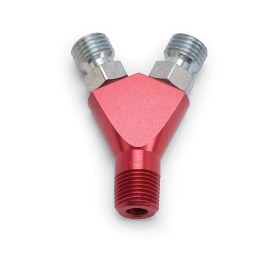 Edelbrock 76558 Flare Jet Adapter Y Fitting, 1/8 Inch NPT, Red