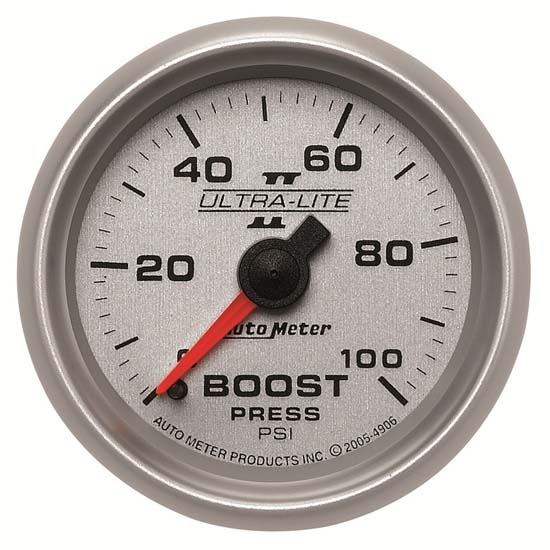 Auto Meter 4906 Ultra-Lite II Mechanical Boost Gauge, 100 PSI, 2-1/16 Auto Meter 4906 Ultra-Lite II Mechanical Boost Gauge, 100 PSI, 2-1/16