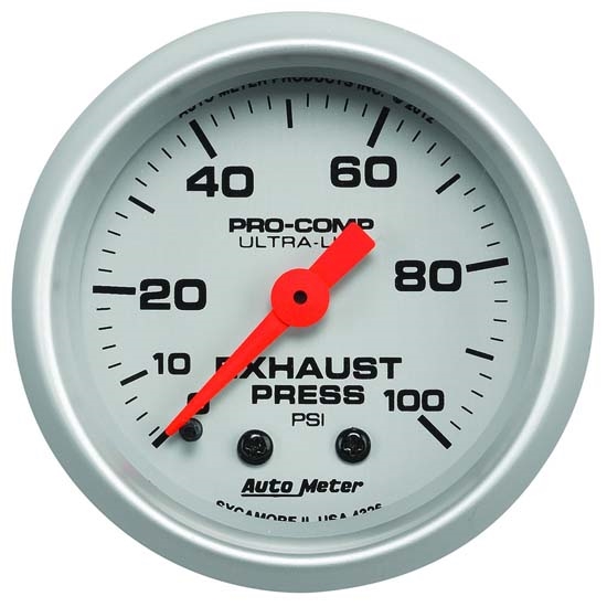 Auto Meter 4326 Ultra-Lite Mech Exhaust Pressure Gauge, 100PSI, 2-1/16 Auto Meter 4326 Ultra-Lite Mech Exhaust Pressure Gauge, 100PSI, 2-1/16