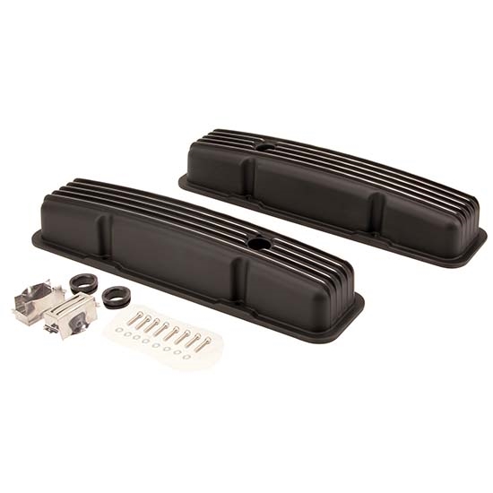 1958-1986 SBC 283-305-327-350-400 Short Finned Valve Covers, Black 1958-1986 SBC 283-305-327-350-400 Short Finned Valve Covers, Black