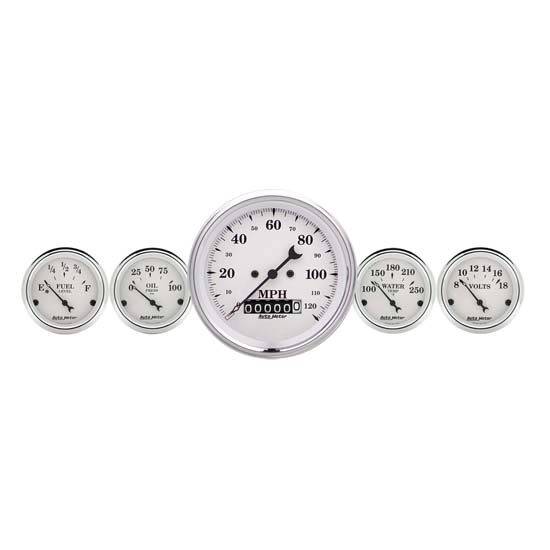 Auto Meter 1640 Old-Tyme White 5 Piece Gauge Set, Electric Auto Meter 1640 Old-Tyme White 5 Piece Gauge Set, Electric