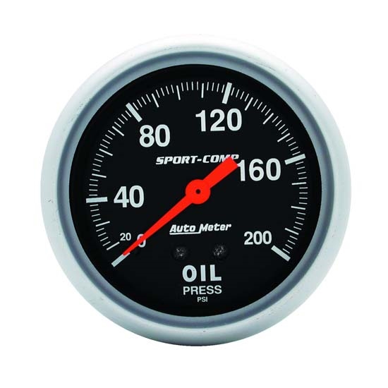 Auto Meter 3422 Sport-Comp Mechanical Oil Pressure Gauge, 200 PSI Auto Meter 3422 Sport-Comp Mechanical Oil Pressure Gauge, 200 PSI