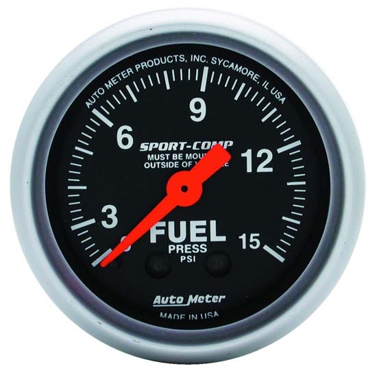 Auto Meter 3311 Sport-Comp Mech Fuel Pressure Gauge, 15 PSI, 2-1/16 Auto Meter 3311 Sport-Comp Mech Fuel Pressure Gauge, 15 PSI, 2-1/16