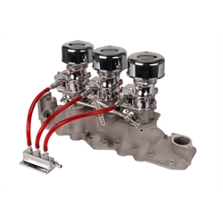 Three Chrome 9 Super 7® Carbs, Offenhauser 1077 Intake Kit, 1949-53 Ford V8