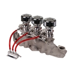 Three Chrome 9 Super 7® Carbs, Offenhauser 1077 Intake Kit, 1949-53 Ford V8