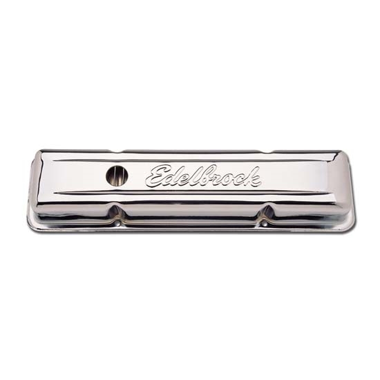 Edelbrock 4449 Signature Series Chrome Valve Cover Set, SB Chevy