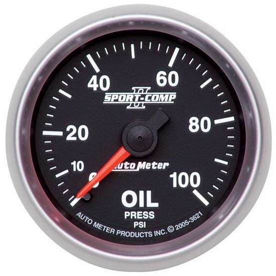Auto Meter 3621 Sport-Comp II Mech Oil Pressure Gauge, 100 PSI, 2-1/16 Auto Meter 3621 Sport-Comp II Mech Oil Pressure Gauge, 100 PSI, 2-1/16