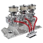 Three Chrome 9 Super 7® Carbs, 1957-86 Small Block Chevy Edelbrock Intake