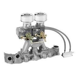 Two Demon 98s on an Eddie Meyer Intake Linkage Kit Only 1949-53 Ford
