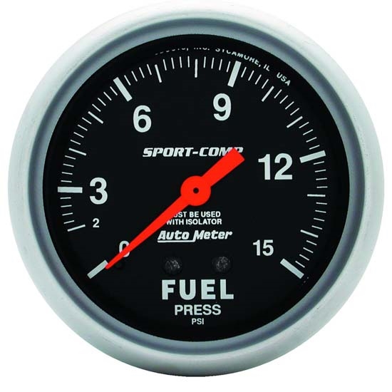 Auto Meter 3413 Sport-Comp Mechanical Fuel Pressure w/ Isolator Gauge Auto Meter 3413 Sport-Comp Mechanical Fuel Pressure w/ Isolator Gauge