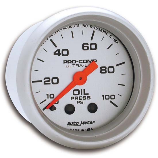 Auto Meter 4321 Ultra-Lite Mech Oil Pressure Gauge, 100 PSI, 2-1/16 Auto Meter 4321 Ultra-Lite Mech Oil Pressure Gauge, 100 PSI, 2-1/16
